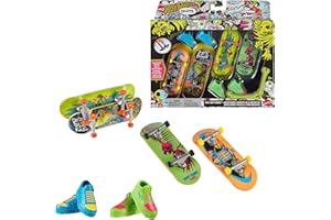 Hot Wheels Skate - Tavola Rad-iant Bones, set da 4 fingerboard a tema Tony Hawk e scarpette rimovibili, colori vivaci neon e grafica teschio, giocattolo per bambini, 5+ anni, HXK84