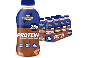 For Goodness Shakes Chocolate Protein Shakes, High Protein Fat-Free Ready-To-Drink, 25g Protein, Vitamin D & B12, No Added Sugar, Low Calorie, Breakfast or Pre & Post Workout, 8 x 435ml