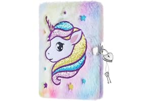 WERNNSAI Diario Secreto para Niñas con Cerradura y Llaves - Cuaderno de Unicornio Felpa A5 con Líneas para Escribir y Dibujar - Regalo Cumpleaños Escolar