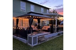 PURPLE LEAF Tonnelle de Jardin Exterieur avec Guirlande Lumineuse 4,25 x 3 m, Pergola Aluminium à Double Toit en Acier Galvanisé, Tente de Réception avec Rideaux pour Fête, Atelier, Gris