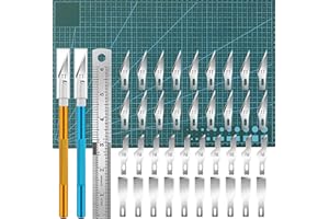 YEELIV 2pcs Cutter de Précision avec 40 Lames de Rechange, Scalpel avec Tapis de Découpe Auto-Cicatrisant A3 et Règle en Acier, pour le Bricolage, la Peinture, L'art de la Sculpture