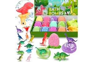 Canvalite Bombe da bagno con dinosauro per bambini con sorpresa interna, set di 12 bombe da bagno per bambini, organiche Bubble Bath Dino uovo con 1 pistola ad acqua, regalo di compleanno/Natale