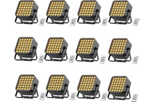 OLOAXOLX Foco Par de 36 LED con Batería, 12PCS 54W 6 en 1 RGBWA+UV Foco Para Fiesta de Discoteca con Batería de 5200 mAh, Control Remoto Automático 8/10CH, Recargable Apto para Escenarios Fiestas Cumpleaños
