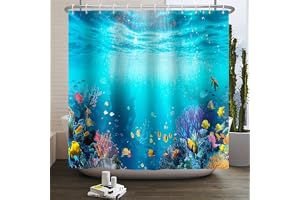 SDOTPMT 105 x 160 cm undervattensvärld duschdraperi undervattensfärgglad koralltropisk fisk undervattensdjur tema badkar gard