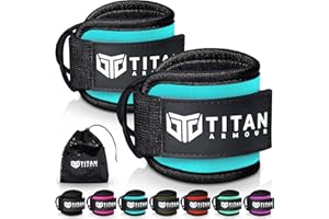 Titan Armour® Ankle/Wrist Straps for Cable Machines | Gym Cuffs w/Heavy-Duty Steel Double D-Rings & Adjustable Velcro Strap | Lower Body Workouts Inc. Leg Extension, Leg Curl & Glute Kickback | Men & Women