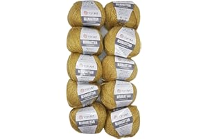 ILKADIM YarnArt Manhattan Viscose - 10 ovillos de 50 g de hilo con purpurina, 500 g, lana metálica, efecto de lana (oro 902)