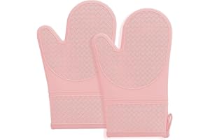 Tel Charme * 2 guantes de silicona para horno de doble capa y resistentes al calor hasta 300 °C. Guantes antideslizantes con forro de algodón suave, ideales para cocina, hornear, barbacoa. (rosa)