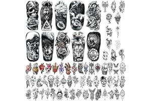 Yazhiji 70sheets Waterproof Temporary Tattoo for Girls or Boys Kids 10sheets Larger Half Arm Wolf Tiger Lion Fake Tattoos for Men or Women And 60 sheets Tiny Flower Snake Bird Crown Tattoo Sticker