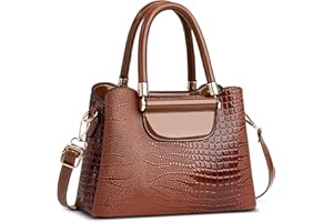 FOLOVEYA Bolsa de Mujer Pequeño Moda Patrón de Cocodrilo Elegante Bolso de Mano Señoras Bolso Bandolerade Bolso de Hombro Cuero PU para Viajar Trabajo Negocio Citas Bolsos Tote Marrón