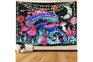 Yrendenge Tapisserie murale hippie Lune Champignon Décoration murale Plantes Tapisserie murale Ciel étoilé Monstre Tapisserie Décoration pour chambre à coucher Dortoir Décoration de chambre 210 x 150