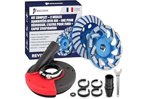NOCZAIRE – 2 Meule Diamantée 125 mm avec Capot d’Aspiration – 2 Disques Béton 125 mm (Dégrossissage + Finition) – Ponçage Béton, Carrelage et Pierre – Kit Compatible Meuleuse & Aspirateur