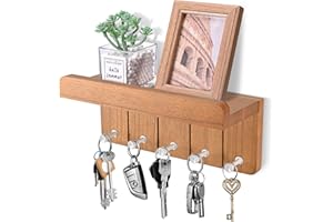 Kldgris Porte-Clés Mural en Bois, Porte Clef Mural, Porte Courrier Mural, avec 5 Crochets à Clé, pour Salon, Salle de Bain, Cuisine, Les Entrées, Couloirs (Brun)