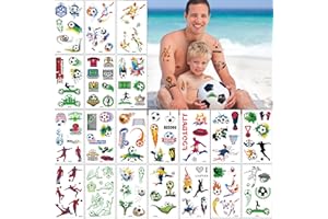 FLYFTREY Tatuaże dla dzieci, 20 arkuszy, 200 sztuk, motyw piłki nożnej, unisex, wodoodporne, tymczasowe tatuaże dla dzieci, dla chłopców i dziewczynek, prezent na urodziny dziecka, na imprezę, święta, tatuaże piłkarskie