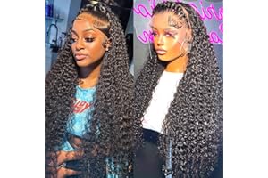 QAVA Perruque Femme Naturelle Brésilien Water Wave Peruque Bresilien Naturel 13x4 Transparent Lace Wig Human Hair Perruque Cheveux Humain Perruque Femme Naturelle 180% Density 28 Pouces(70cm)