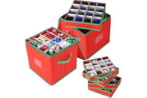 GarveeMore 2-Piece Set Christmas Decoration Storage, Christmas Ornament Box with Removable Trays, Double Zipper, Tear-Resistant Non-Woven Fabric – Stores Up to 128 Christmas Baubles, Red (33x33x34Cm)
