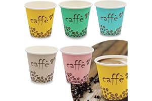 Caffetti - Bicchieri da Caffè Monouso, in Cartoncino Riciclabili, 75 ml, Multicolore, Confezione da 200 pezzi