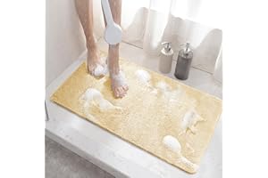 HITSLAM Mata prysznicowa antypoślizgowa, 60 x 40 cm, antypoślizgowa mata łazienkowa z odpływem, miękka mata prysznicowa z PCW, do wanny, szybkoschnąca mata prysznicowa do łazienki, beżowa