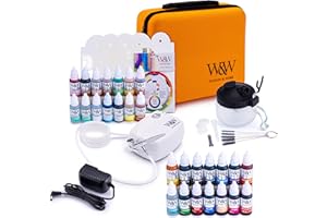 Watson & Webb Complete Airbrush Cake Decorating Kit – Includes 25 Matt & Lustre Colours, 3 Cleaning Solutions, Stencils & Carry Case – Professional Cake Airbrush Kit for Cakes, Cookies & Baking