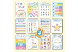 jackinthebox 12 Calming Corner Posters with Gold Foil Embedded Stars - 12 x 17 inches Laminated Classroom Decor Posters, Calm Down Corner Supplies, Emotions Charts for Kids, Calming Corner Items Kids