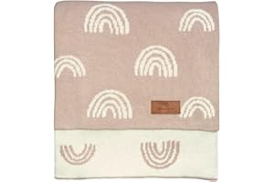 DIKOS Babydecke Baumwolle rosa Regenbögen - aus 100% GOTS BIO Baumwolle (kbA kontrolliert biologischer Anbau) Mädchen Strickdecke Baby Decke Baumwolldecke Strick Kinderwagen Kuscheldecke Geschenk zur Geburt