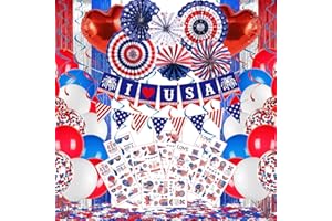LECONCES Unabhängigkeitstag Deko, USA Party Deko, 4. July Party Deko Set, Tattoo Aufkleber Papier Fans I LOVE USA Girlande, USA luftballons