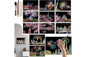 VLYX Art à Gratter pour Adultes et Enfants - Kit de 12 Notes Arc-en-Ciel avec Outils de Grattage, Fournitures Artistiques Créatives pour Enfants & Adultes (Série Feux d'artifice)