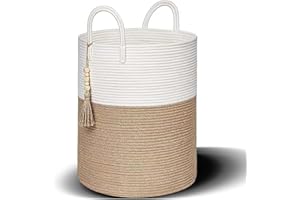 ZHYLUO Wäschekorb Geflochten,50x38cm Wäschekorb aus Baumwolll,Laundry Basket Aufbewahrungskorb Spielzeug für Wohnzimmer, Kinderzimmer, Badezimmeraufbewahrung(58L)