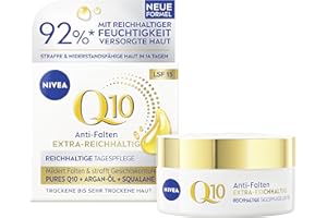 ‎NIVEA NIVEA Q10 Gesichtscreme mit LSF 15, straffende Gesichtspflege mit Q10, Bio Argan-Öl und Squalan, Tagescreme für sehr trockene Haut, Q10 Anti-Falten EXTRA-REICHHALTIG Reichhaltige Tagespflege (50 ml)