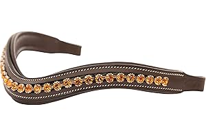 EXIONPRO Exion Frontal pour Bride de Cheval Anglais | Frontal rembourré de Forme incurvée pour Spectacle et Dressage | Frontal en Cristal Topaze pour Chevaux