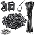 XHF 100 Pcs Cable Zip Tie Saddle Type Mounts Base with 100 Pcs 8" Cable Ties and 100 Pcs Tapping Screw, Wire Cable Clips Organizer Holders Clamps Black