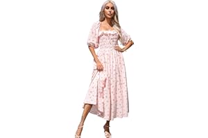 R.Vivimos Donne Abito Casual Bohémien Mezza Manica Scollo Quadrato Vestito Lungo Midi Elegante da Spiaggia