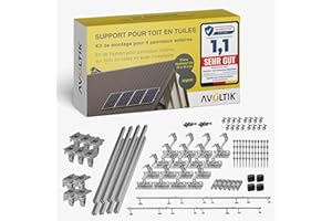 AVOLTIK Support solaire pour toit en tuiles | Kit de montage pour 4 panneaux I Lot de crochets de toit en acier inoxydable 3 fois fixés. Pinces de rail de montage en aluminium