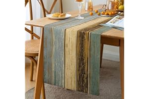 Hanrunsi Tischläufer Modern Wohnzimmer Frühling Platzsets Grün Blau Grau Planken Scheune Tischmatten Läufer Set für Esstisch Party Hochzeit Leinen 33 x 183 cm