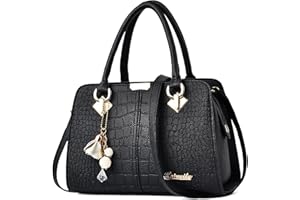 DORRISO Borsa Donna Borsa a Mano - Media Moda Ornamenti Multitasche Pelle PU Impermeabile Leggera per Lavoro Quotidiano Viaggio Casual Shopper Nero Piano