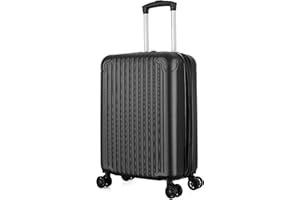 R.Leone Valigia 55x35x25 cm Trolley Bagaglio a mano 4 Ruote in ABS Air Asia, Air France, Ita airways, KLM, EasyJet, Ryanair 318 (Nero, Valigia 55x35x25 cm)