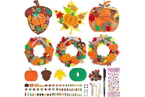 POFIBO Juego de manualidades para otoño - fieltro para niños, 6 piezas de calabaza, hoja de arce, piñas, corona, fieltro de calidad y apto para niños, para niños 3, 4, 6 años, Acción de Gracias, Navidad