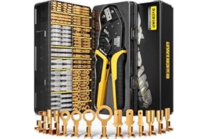 DxCRIMP Kit de Crimpadora para Terminales Eléctricos con 14 Tipos de 0,25–2,5 mm² (AWG 24–14), Kit Profesional de Crimpado, Herramienta Precisa para Electricistas, Automóvil, Bricolaje y Hobby