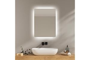 ‎EMKE EMKE Badspiegel mit Beleuchtung 45x60cm, Badezimmerspiegel mit Beschlagfrei, 2 Lichtfarbe Warmweiß/Kaltweiß, Kippschalter, IP44 energiesparend Explosionsgeschützte Spiegel