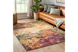 Hafaa Rugs Living Room Large 160x230 CM – Traditional Vintage Multicolored Design Area Rugs Oriental Cashmere Style Carpet for Dining Room - Soft Short Pile Non Slip Washable Boho Rug, Vibrant