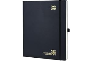POPRUN Academic Diary 2024-2025 Hardback Week to View Large (26.5x21.5 cm) 17 Months (Aug'24 - Dec'25) Mid Year Diary 24/25 Vertical Weekly Planner, Inner Pocket (Black)