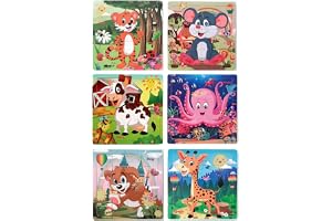 TERRIFI 20 Piece Colorful Wooden Puzzles Set of 6, Vibrant Theme Brain Development Learning Toys for Kids for Ages 3-5 Year Old, Preschool Educational Activity Set for Boys and Girls