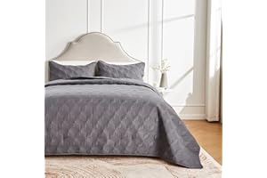 beeweed Colcha para Cama con Motivos Diamante Colcha Multiuso Edredón de Patchwork Manta de Dormitorio Suave y Agradable para la Piel Diseño Reversible Gris Claro 240x260 cm