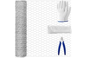 Zeeorymn Chicken Wire Mesh Roll 40cm × 10m, Galvanized Hexagonal Wire Mesh Fencing with Gloves, Cutting Pliers and 100 Cable Ties for DIY Craft, Garden, Pet and Chicken Fencing
