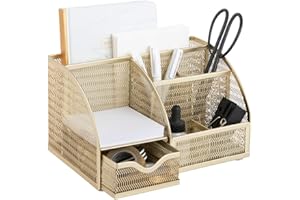 Blu Monaco Designer Metal Gold Schreibtisch Organizer - Metall mit Gold-Finish - Gold Schreibtisch Zubehör - Aufbewahrung für Papier und Büromaterial