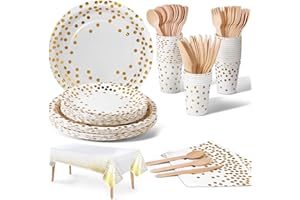 Nkaiso Stoviglie Per Feste, 141 Pezzi Oro Bianco Set Compleanno Bambina Include Piatti Carta Usa e Getta Bicchieri Tovaglioli per Matrimoni Anniversari Decorazioni Festa -20 Ospiti