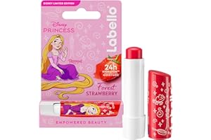 LABELLO Baume à lèvres Édition Limitée Disney Princesse Raiponce Forest Strawberry 1x 4,8 g — Stick à lèvres hydratant pour enfants — Baume parfumé à la fraise