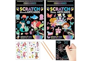 Georgie Porgy Scratch Art Set DIY Arti e Mestieri per Bambini Magic Rainbow Carta AntiGraffio Pasqua Natale Regalo di Compleanno per Ragazzi e Ragazze (Fata + Sirena)