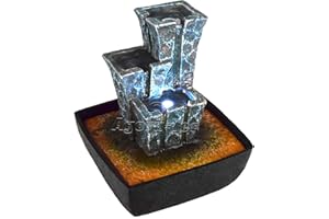 Fontaine d'intérieur Agora-Tec® modèle « Stonehenge » - Fontaine et jouet aquatique - Design en pierres assemblées en forme de temple avec éclairage LED - Cours d'eau calme et très agréable - Hauteur : 21 cm.