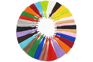 VAPKER 32pcs Mini Silk Tassels for Craft Jewelry Making Woman, Handmade Soft Silky Tassels with Loops for DIY Projects, Bookmarks, 16 Multicolored Designs, 2PCS of Each(8.5CM/3.5 Inches)