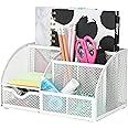 EXERZ Desk Organiser/Mesh Desk Tidy Caddy/Pencil Holder Multifunctional with 7 Compartments– White